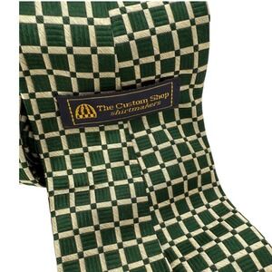 The Custom Shop Necktie Mens Green Beige Check Plaid Professional Classic Silk